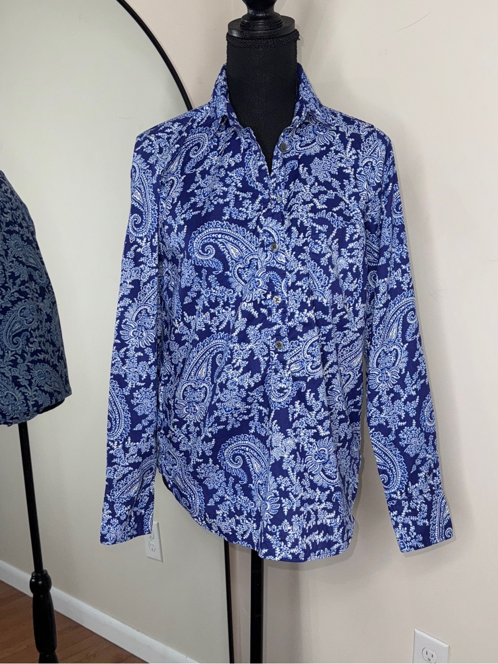 J Crew Paisley V-Neck Cotton Boho Tunic Top Blue Size S